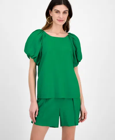 Anne Klein Bubble Sleeve Top In Green