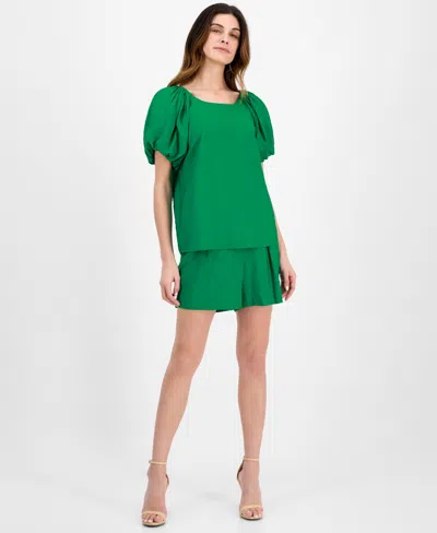 Anne Klein Bubble Sleeve Top In Green