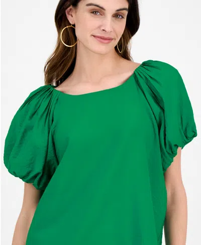 Anne Klein Bubble Sleeve Top In Green