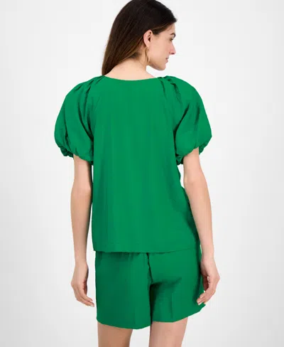 Anne Klein Bubble Sleeve Top In Green