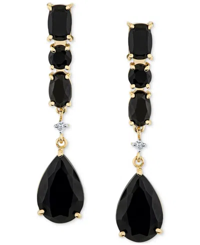 Macy's Onyx & Diamond Accent Linear Drop Earrings In 10k Yellow Gold In Gold