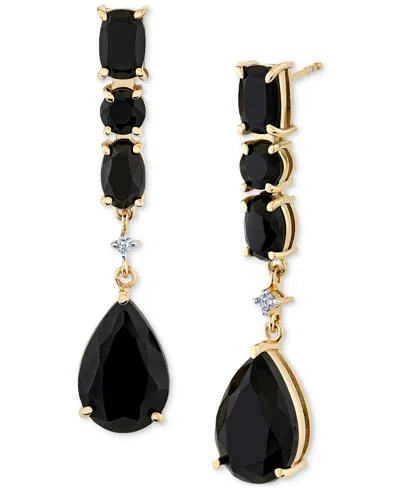 Macy's Onyx & Diamond Accent Linear Drop Earrings In 10k Yellow Gold In Gold