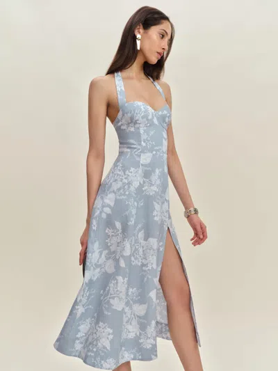 Reformation Robe En Lin Tala In Bleu