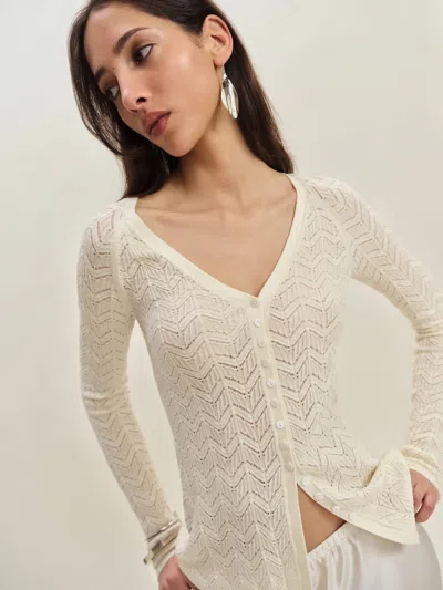 Reformation Sutton Regenerative Merino Open Knit Sweater In Cream