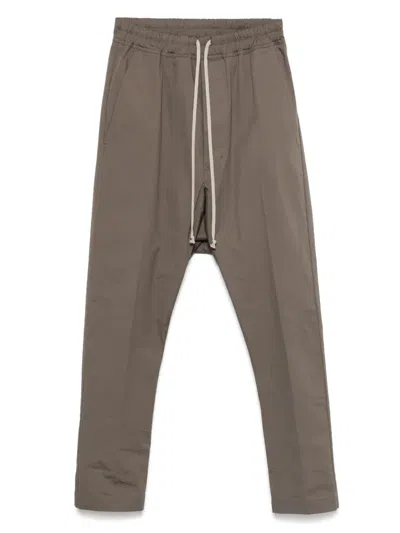 Rick Owens Tecuatl Grey Pants With Elastic Waist With Drawstring And Zip At The Ankles In Cotton Man In Brown