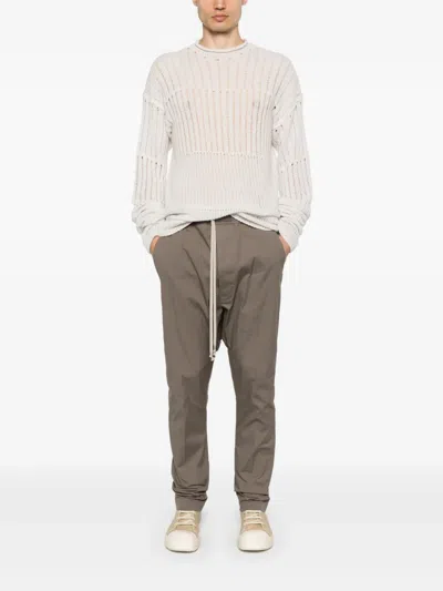 Rick Owens Tecuatl Grey Pants With Elastic Waist With Drawstring And Zip At The Ankles In Cotton Man In Brown