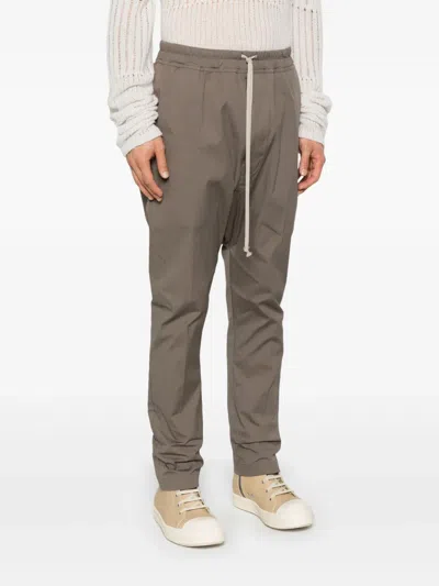 Rick Owens Tecuatl Grey Pants With Elastic Waist With Drawstring And Zip At The Ankles In Cotton Man In Brown