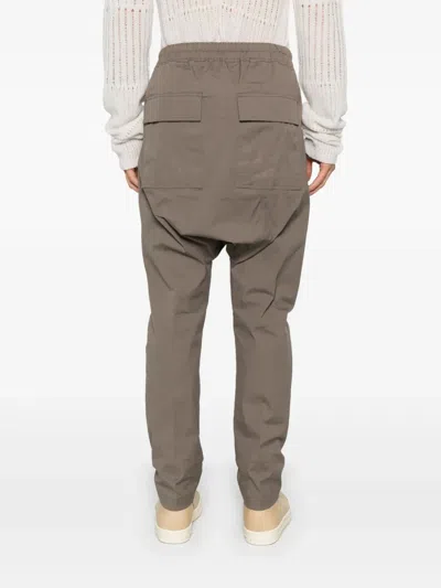 Rick Owens Tecuatl Grey Pants With Elastic Waist With Drawstring And Zip At The Ankles In Cotton Man In Brown