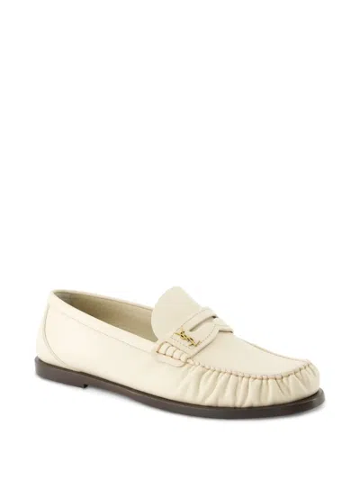Saint Laurent Le Loafer Gathered Glossed-leather Loafers In Nude