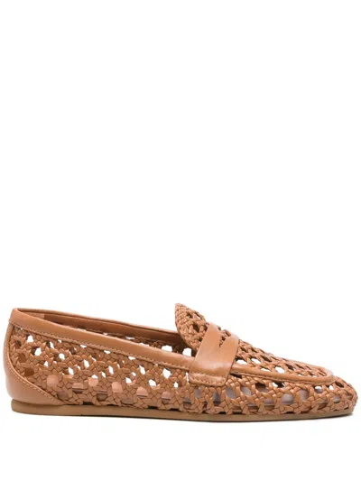 Stuart Weitzman Tea Woven Leather Loafers In Brown