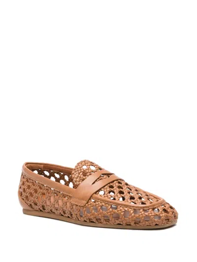 Stuart Weitzman Tea Woven Leather Loafers In Brown