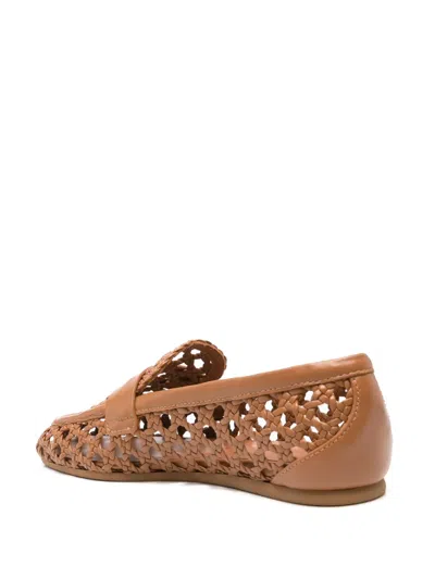 Stuart Weitzman Tea Woven Leather Loafers In Brown