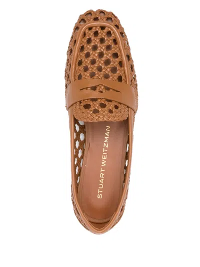 Stuart Weitzman Tea Woven Leather Loafers In Brown