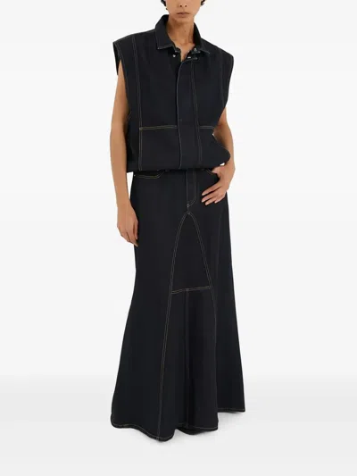 1989 Studio Denim Long Skirt With Visible Stitching In Blue