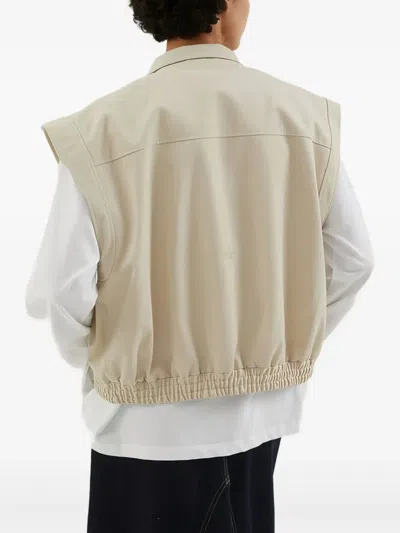 1989 Studio Light Cream Gabardine Zip Up Vest In Neutral