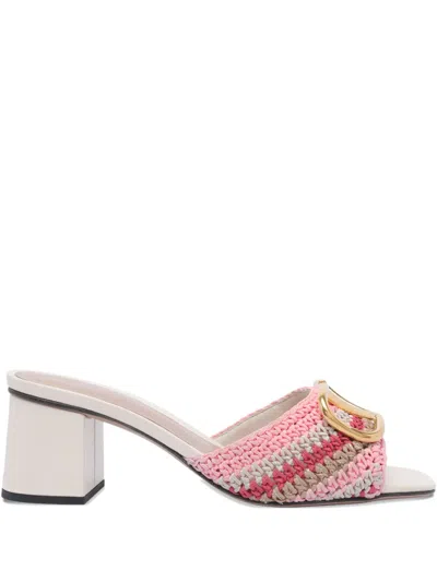 Valentino Heel Block Crochet Logo Woven Slide In Pink