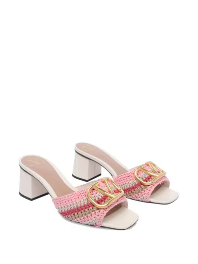 Valentino Heel Block Crochet Logo Woven Slide In Pink