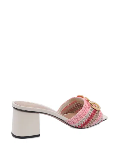 Valentino Heel Block Crochet Logo Woven Slide In Pink