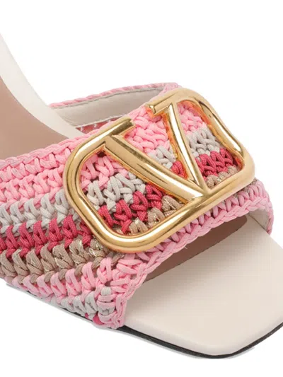 Valentino Heel Block Crochet Logo Woven Slide In Pink