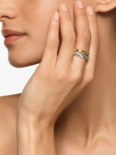 David Yurman 18k Yellow Gold And Sterling Silver Dy Mercer® Three Row Diamond Ring In Silver