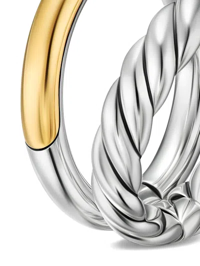 David Yurman 18k Yellow Gold And Sterling Silver Dy Mercer® Three Row Diamond Ring In Silver