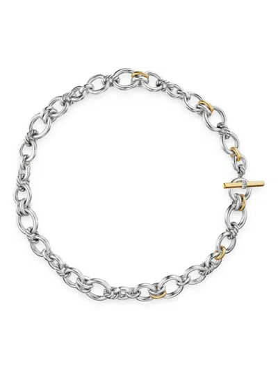David Yurman 18k Yellow Gold And Sterling Silver Dy Mercer® Petite Toggle Chain Diamond Necklace In Silver