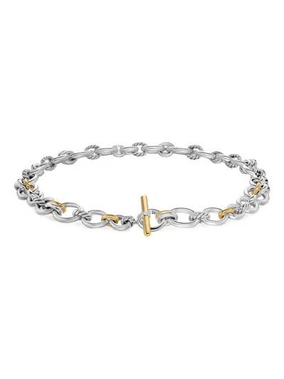 David Yurman 18k Yellow Gold And Sterling Silver Dy Mercer® Petite Toggle Chain Diamond Necklace In Silver