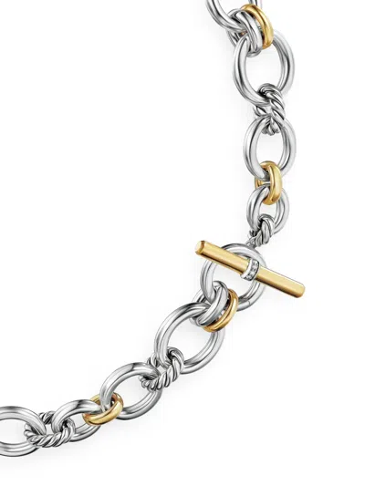 David Yurman 18k Yellow Gold And Sterling Silver Dy Mercer® Petite Toggle Chain Diamond Necklace In Silver
