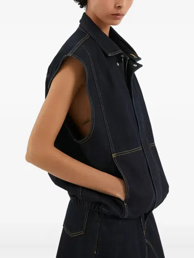 1989 Studio Dark Washed Denim Vest With Hidden Buttoning In Blue