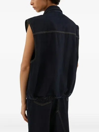 1989 Studio Dark Washed Denim Vest With Hidden Buttoning In Blue