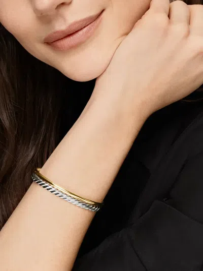 David Yurman 18k Yellow Gold And Sterling Silver Dy Mercer® Two Row Bangle In 银色