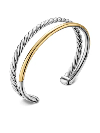 David Yurman 18k Yellow Gold And Sterling Silver Dy Mercer® Two Row Bangle In 银色