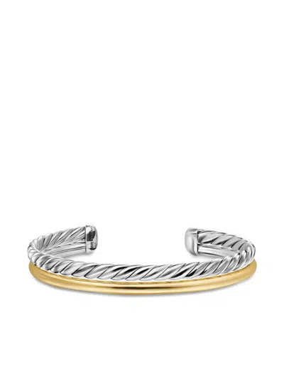 David Yurman 18k Yellow Gold And Sterling Silver Dy Mercer® Two Row Bangle In 银色