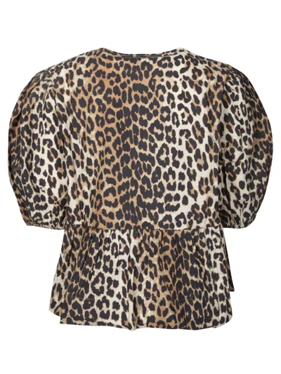 Ganni Leopard Cotton Shirt In Animal Print
