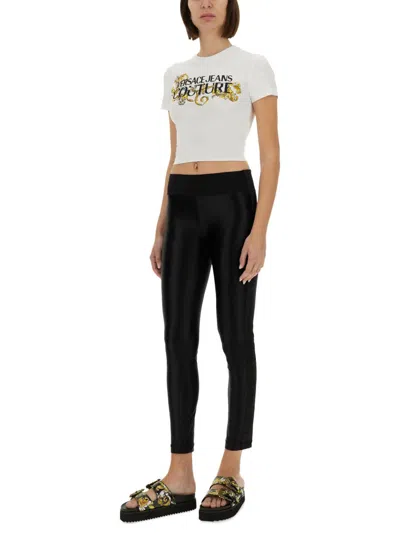 Versace Jeans Couture T-shirt With Crystals "outline Baroque" In White