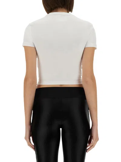 Versace Jeans Couture T-shirt With Crystals "outline Baroque" In White