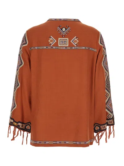 Isabel Marant Orange Silk Zelda Blouse In Animal Print