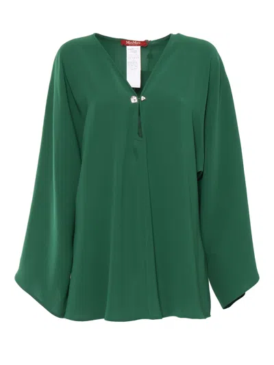 Max Mara Relaxed Fit Triacetate Top With Deep V-neckline In Green