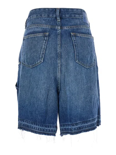 Ganni Blue Shorts With Belt Loops And One Front Patch Pocket In Blu