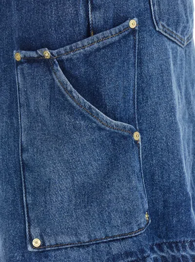 Ganni Blue Shorts With Belt Loops And One Front Patch Pocket In Blu