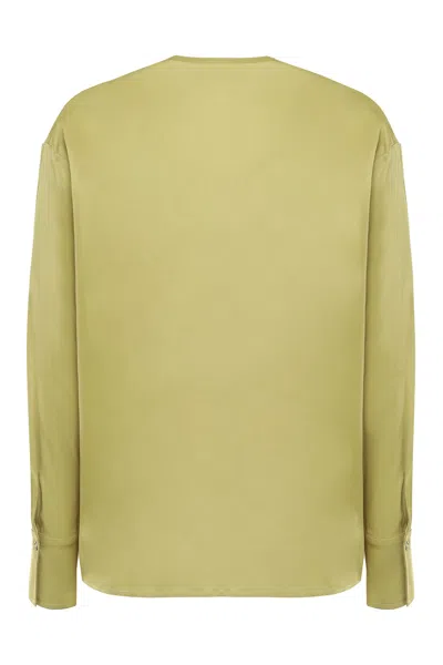 Pinko Viscose Blouse With Button And Tie Accents In Green
