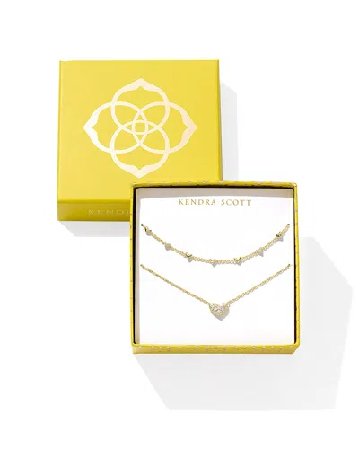 Kendra Scott Ari & Haven Pave Heart Necklaces In 14k Gold Plated, Set Of 2 In Gold