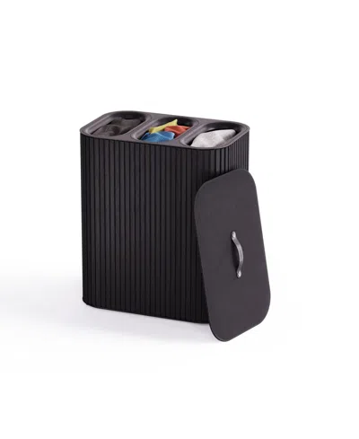 Joseph Joseph Tota Trio Luxe 90-liter Bamboo Laundry Separation Basket In Black
