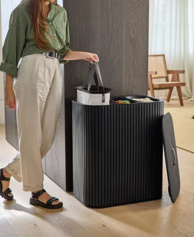 Joseph Joseph Tota Trio Luxe 90-liter Bamboo Laundry Separation Basket In Black