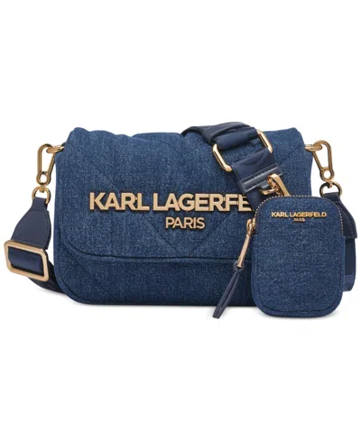 Karl Lagerfeld Voyage Quilted Denim Crossbody Bag In Washed Denim