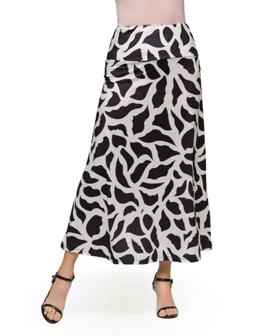 24seven Comfort Apparel Maternity Black And White Print Elastic Waist A-line Maxi Skirt In Black Multi
