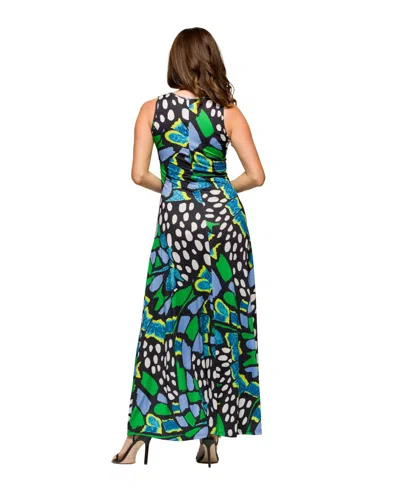 24seven Comfort Apparel Women's Scoop Neck A Line Sleeveless Maxi Dress In Green Mult