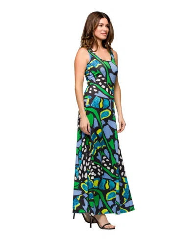 24seven Comfort Apparel Women's Scoop Neck A Line Sleeveless Maxi Dress In Green Mult