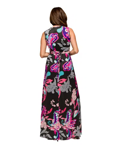 24seven Comfort Apparel Women's V Neck Empire Waist Sleeveless Maxi Dress In Multi