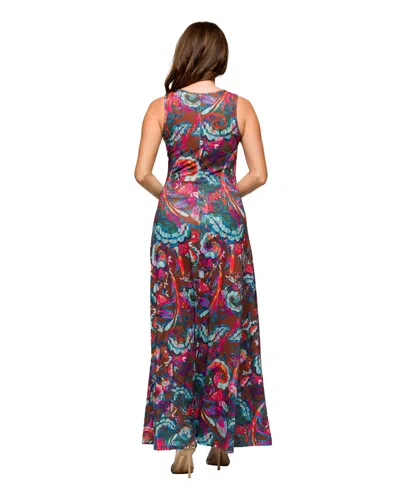 24seven Comfort Apparel Women's Pink And Brown Print Scoop Neck A Line Sleeveless Maxi Dress In Brown Mult